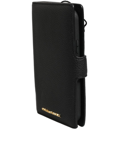 Dolce & Gabbana Case Flip Cover Black Calf Leather iPhone11 PRO Phone - HBPS Beauty & Fashion
