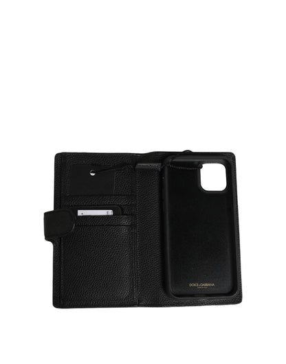 Dolce & Gabbana Case Flip Cover Black Calf Leather iPhone11 PRO Phone - HBPS Beauty & Fashion