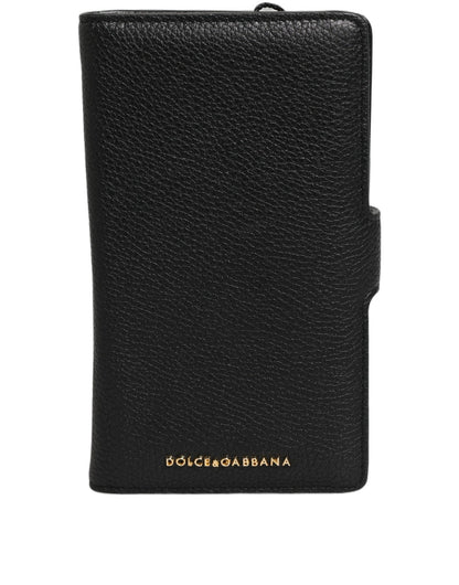 Dolce & Gabbana Case Flip Cover Black Calf Leather iPhone11 PRO Phone - HBPS Beauty & Fashion
