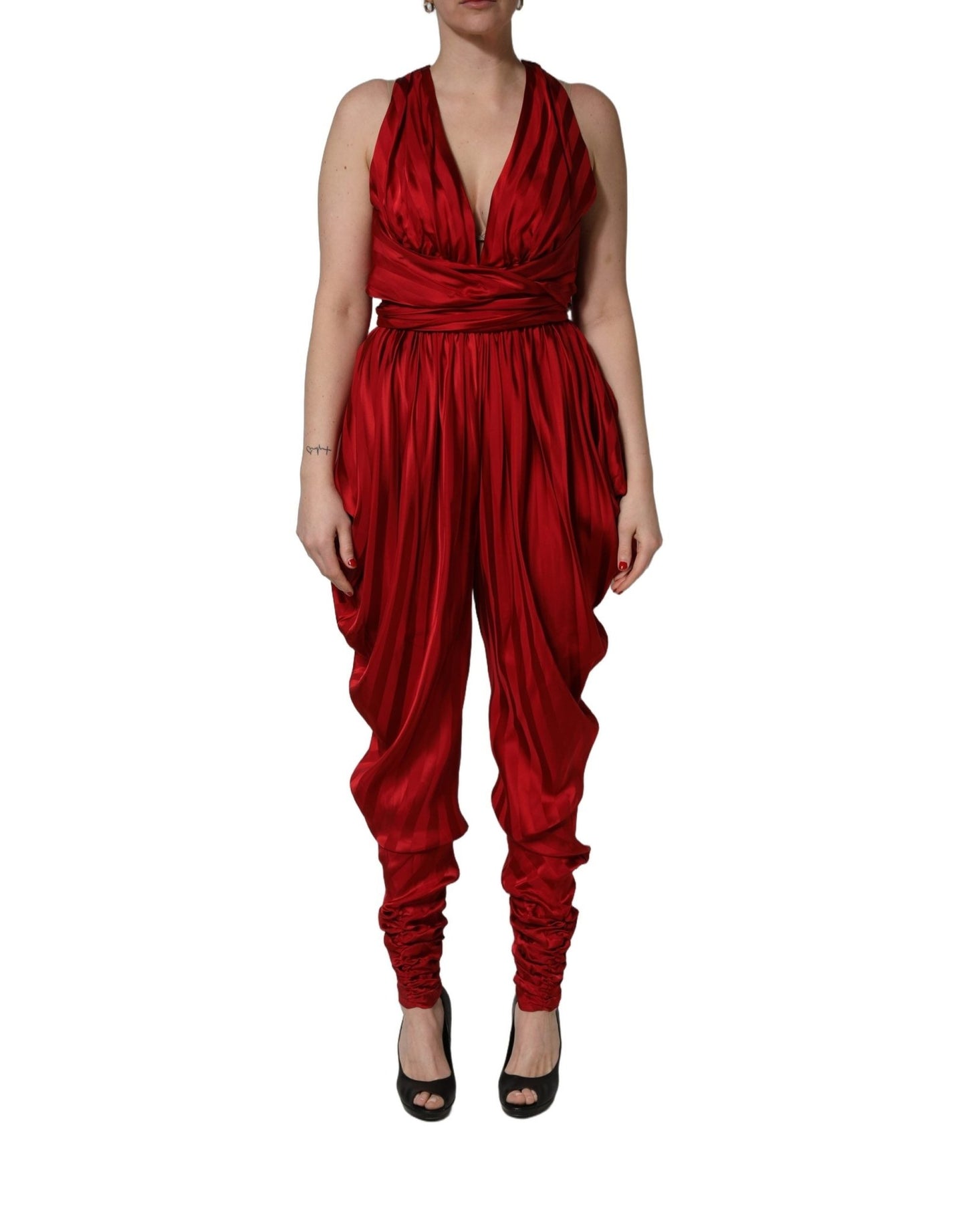 Dolce & Gabbana Combinaison Femme Rouge — Col Halter Plongeant & Drapé | 100% Viscose | Made in Italy - HBPS Beauty & Fashion