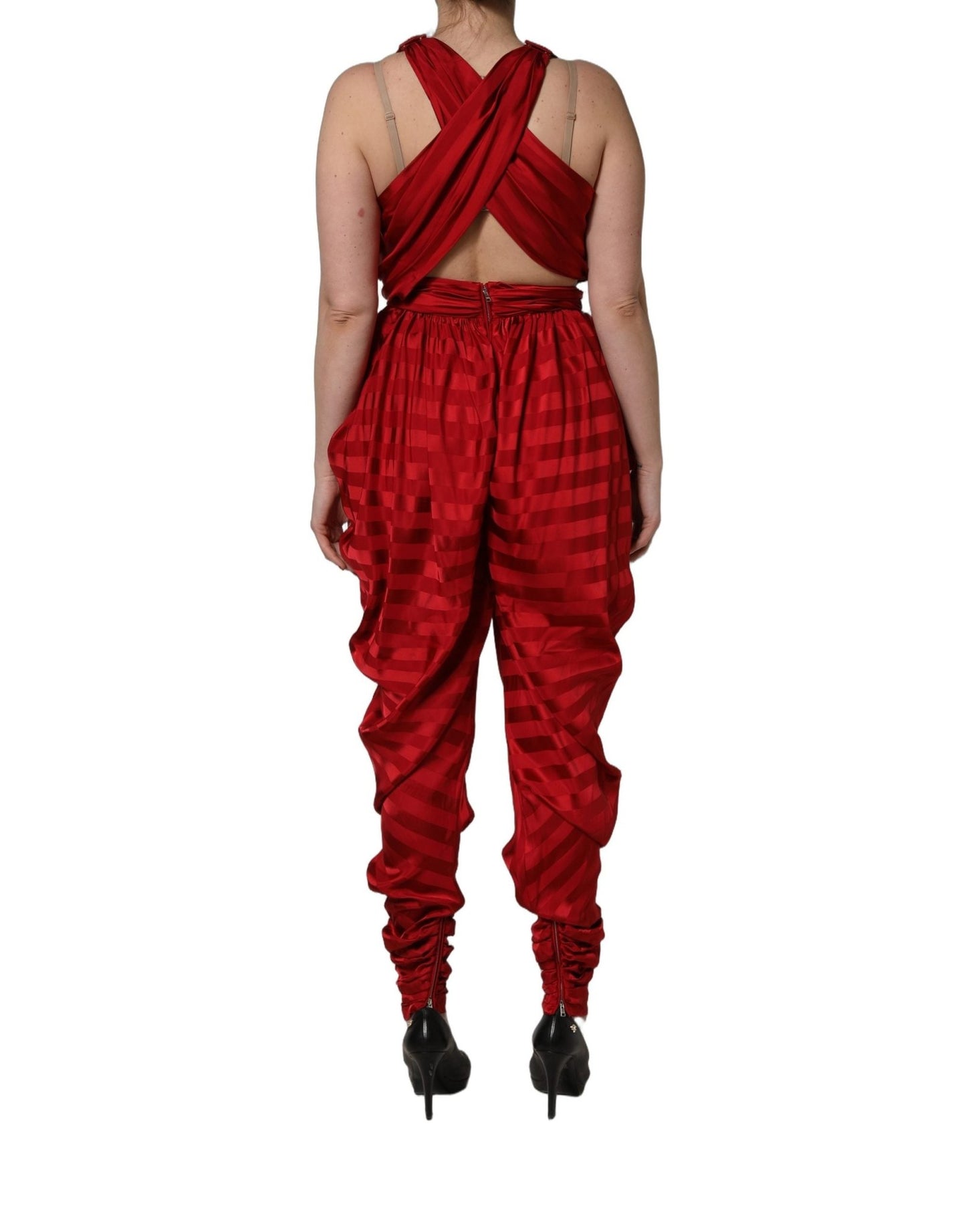Dolce & Gabbana Combinaison Femme Rouge — Col Halter Plongeant & Drapé | 100% Viscose | Made in Italy - HBPS Beauty & Fashion
