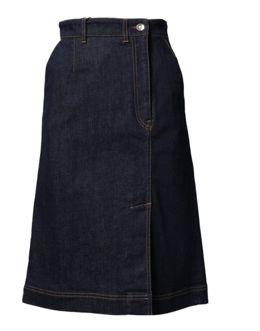 Dolce & Gabbana Dark Blue Cotton A-line Denim Midi Skirt - HBPS Beauty & Fashion