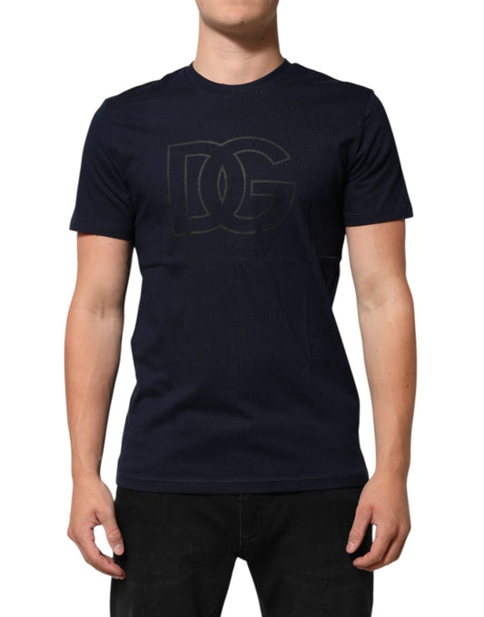 Dolce & Gabbana Dark Blue Cotton DG Logo Print Men’s Top T-shirt - HBPS Beauty & Fashion