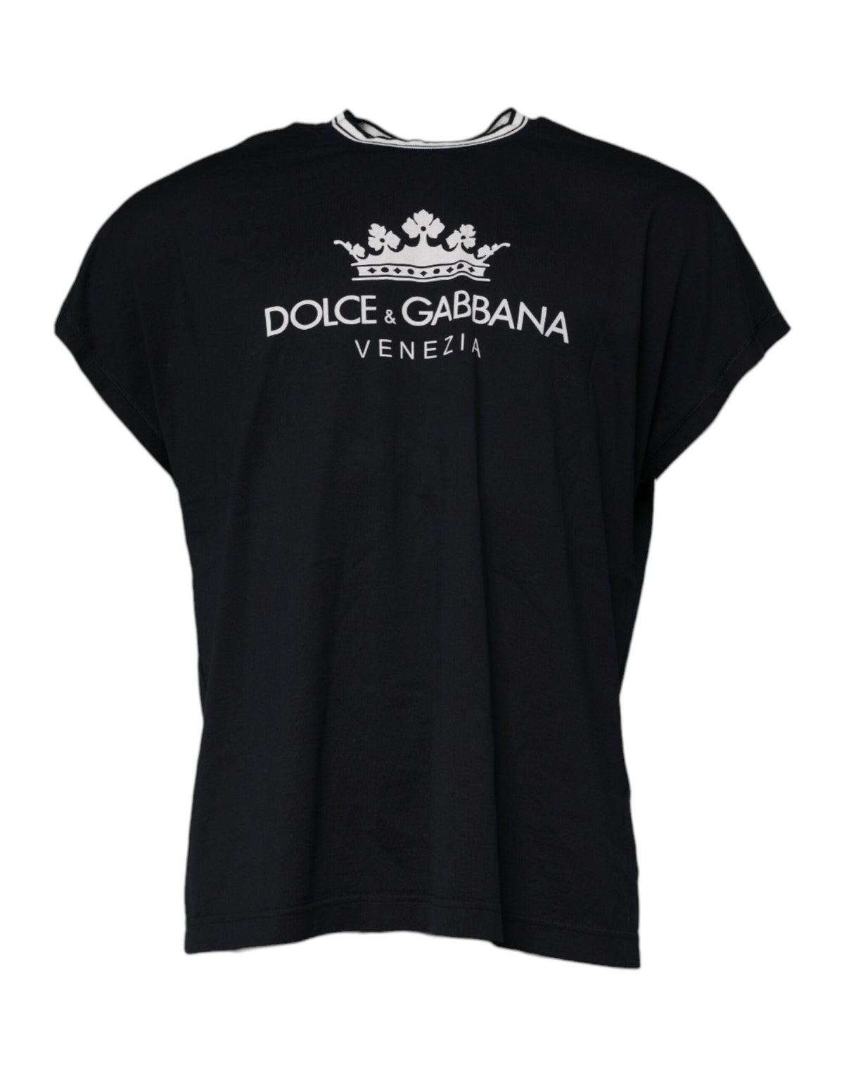 Dolce & Gabbana Dark Blue Logo Crown Cotton Crew Neck T-shirt - HBPS Beauty & Fashion