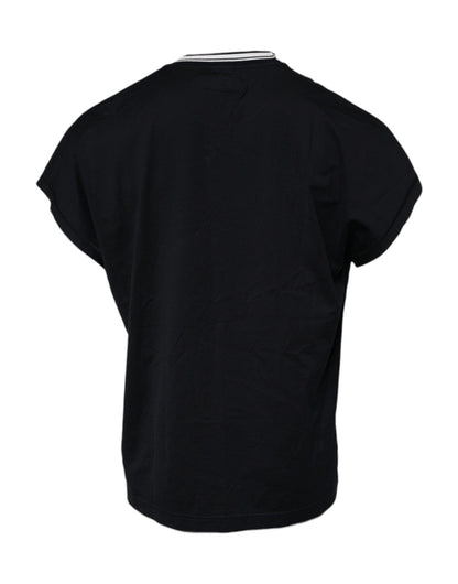 Dolce & Gabbana Dark Blue Logo Crown Cotton Crew Neck T-shirt - HBPS Beauty & Fashion