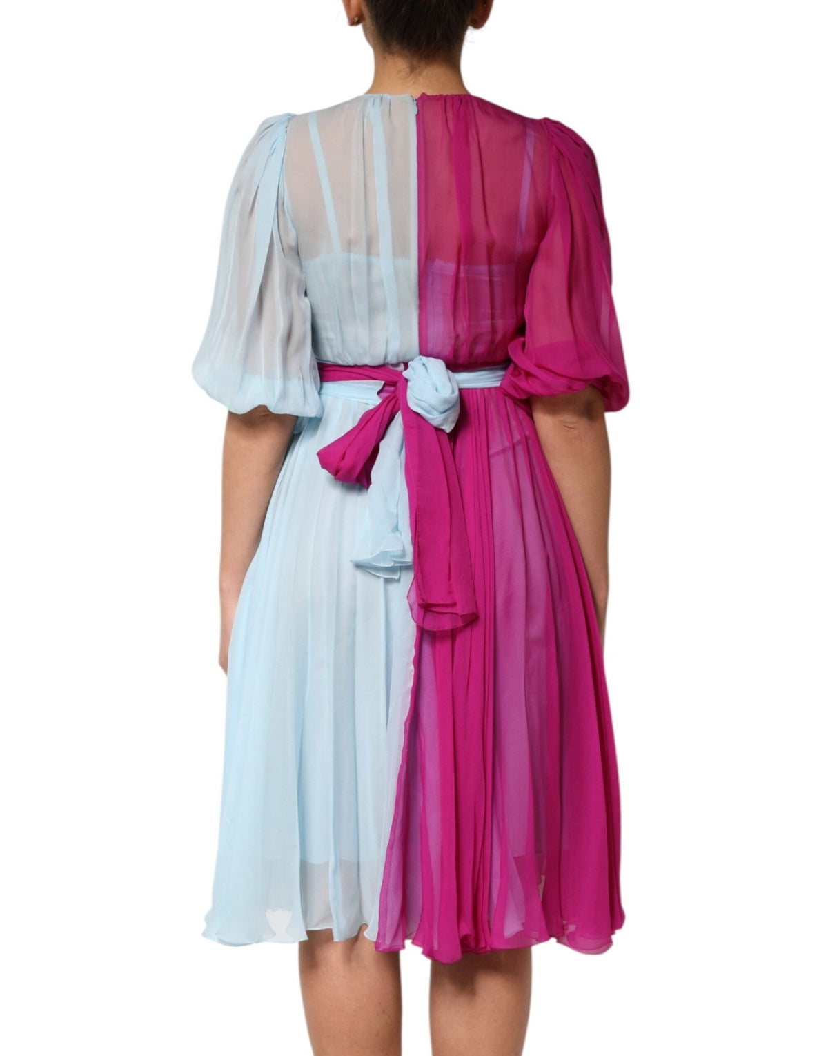 Dolce & Gabbana Fuchsia Light Blue Silk Two Tone Midi Dress - HBPS Beauty & Fashion