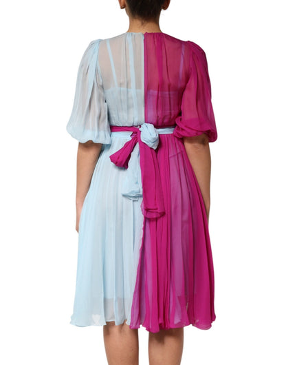 Dolce & Gabbana Fuchsia Light Blue Silk Two Tone Midi Dress - HBPS Beauty & Fashion