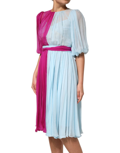 Dolce & Gabbana Fuchsia Light Blue Silk Two Tone Midi Dress - HBPS Beauty & Fashion