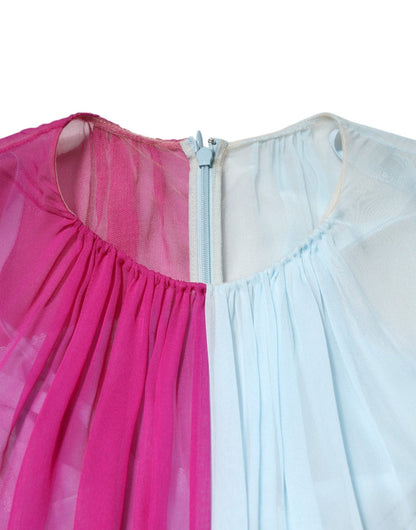 Dolce & Gabbana Fuchsia Light Blue Silk Two Tone Midi Dress - HBPS Beauty & Fashion