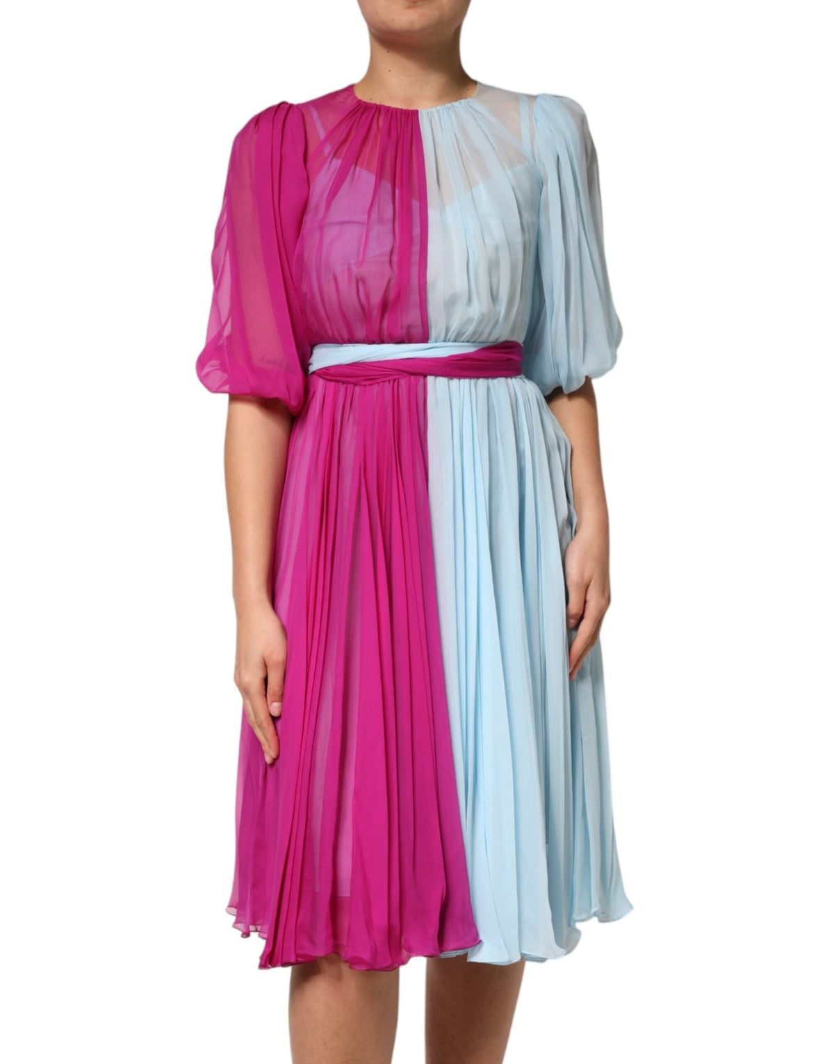 Dolce & Gabbana Fuchsia Light Blue Silk Two Tone Midi Dress - HBPS Beauty & Fashion
