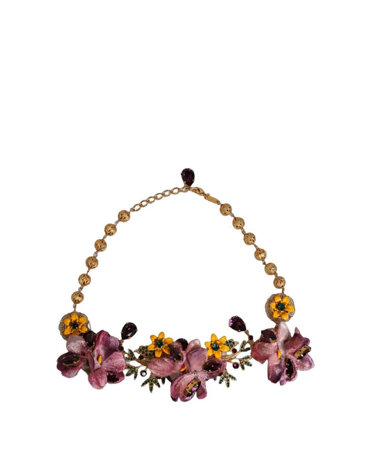 Dolce & Gabbana Gold Brass Mix Fiori Flowers Crystal Chain Necklace - HBPS Beauty & Fashion