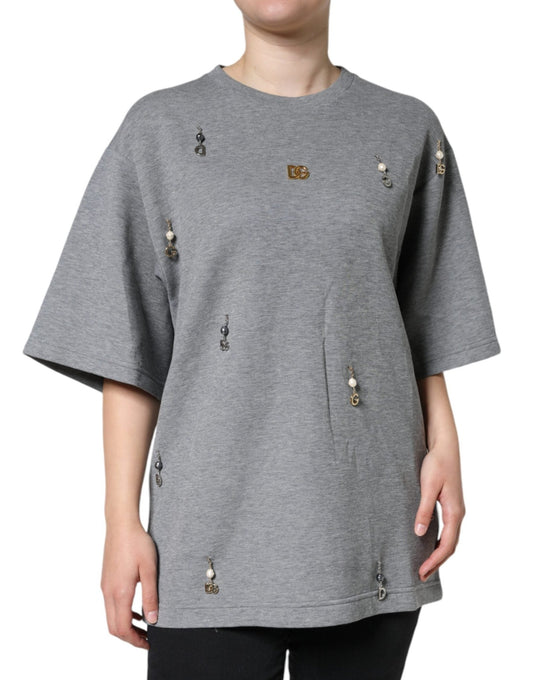Dolce & Gabbana Gray Cotton Blend Embellished Tee T-shirt - HBPS Beauty & Fashion