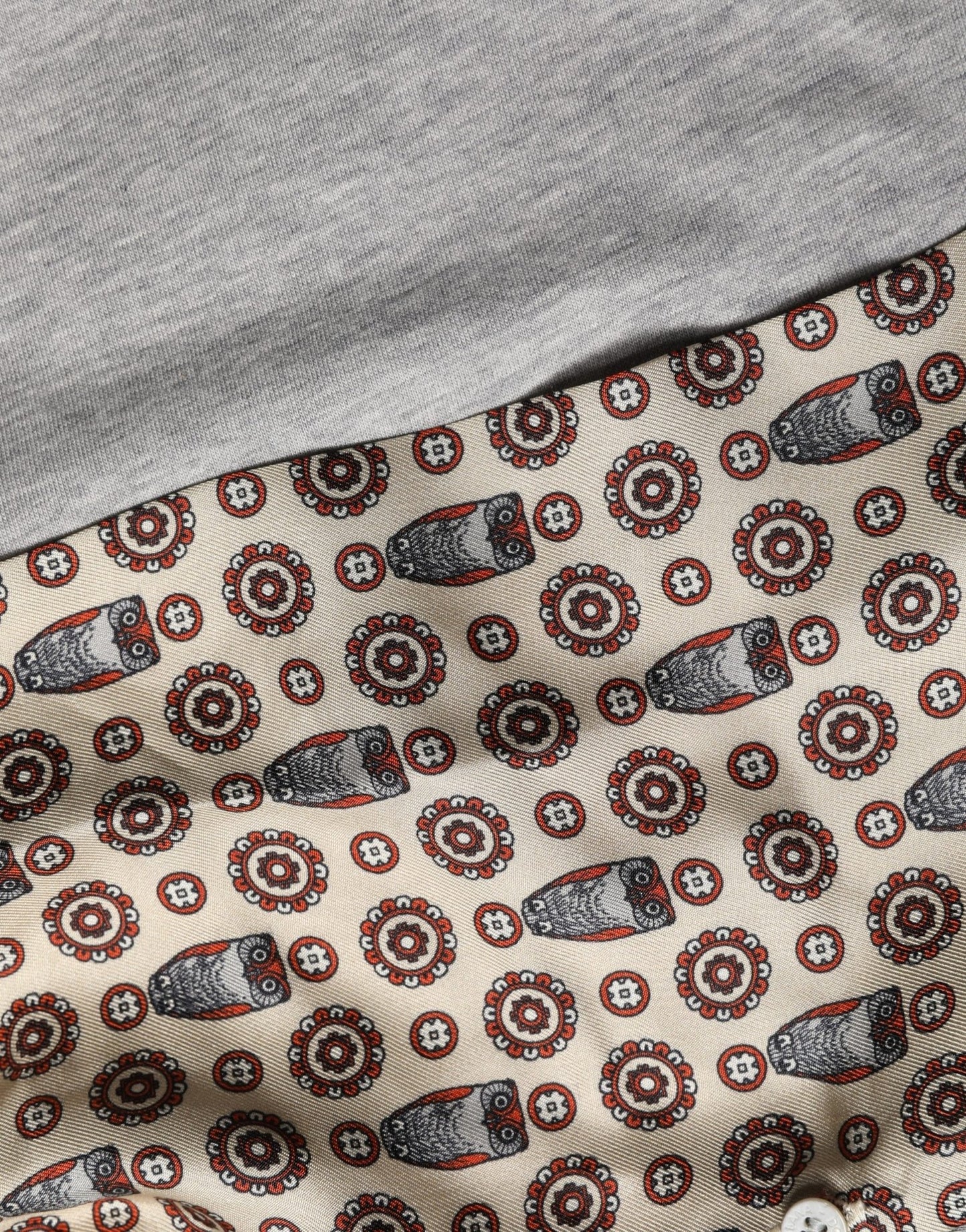 Dolce & Gabbana Gray Cotton V-neck Owl Silk Scarf Top T-shirt - HBPS Beauty & Fashion
