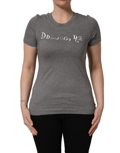 Dolce & Gabbana Gray Logo Embroidery Short Sleeve T-shirt - HBPS Beauty & Fashion