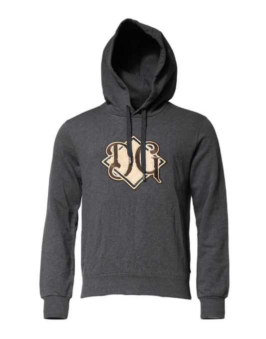 Dolce & Gabbana Gray Logo Patch Hooded Sweatshirt Sweater - HBPS Beauty & Fashion