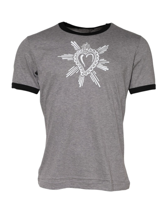 Dolce & Gabbana Gray Sacred Heart Cotton Crew Neck T-shirt - HBPS Beauty & Fashion