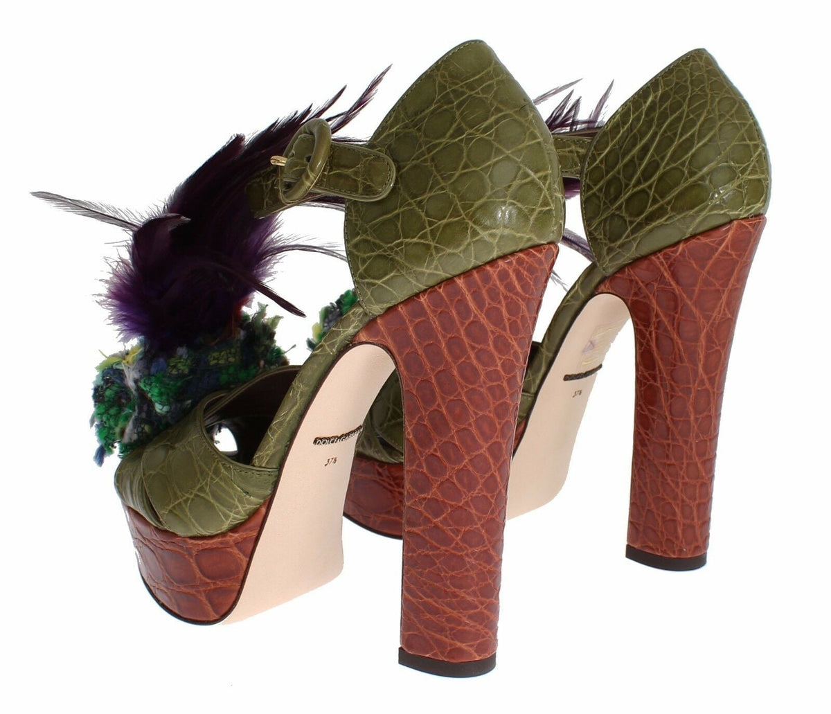 Dolce & Gabbana Green Leather Crystal Platform Sandal Shoes - HBPS Beauty & Fashion