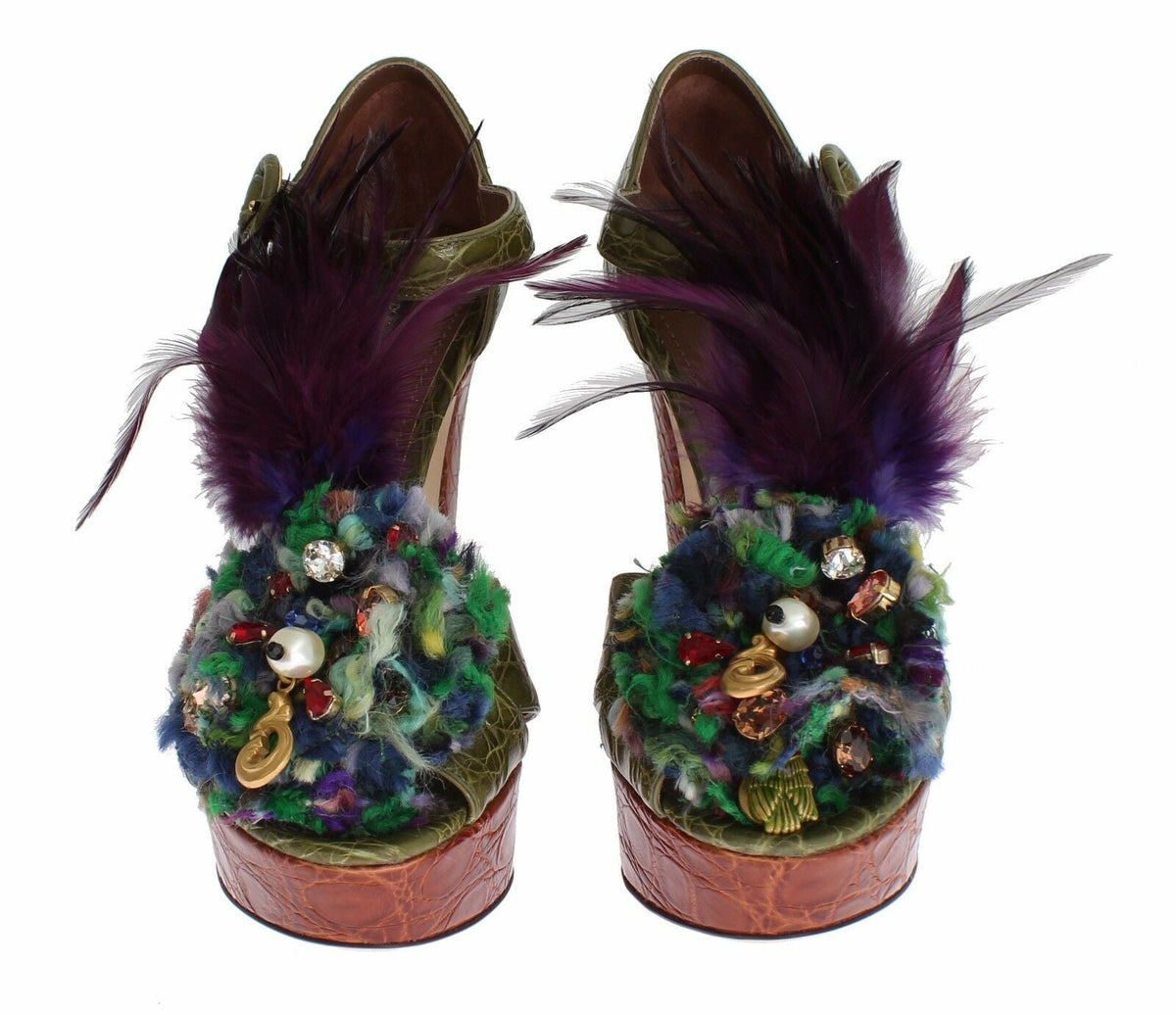 Dolce & Gabbana Green Leather Crystal Platform Sandal Shoes - HBPS Beauty & Fashion
