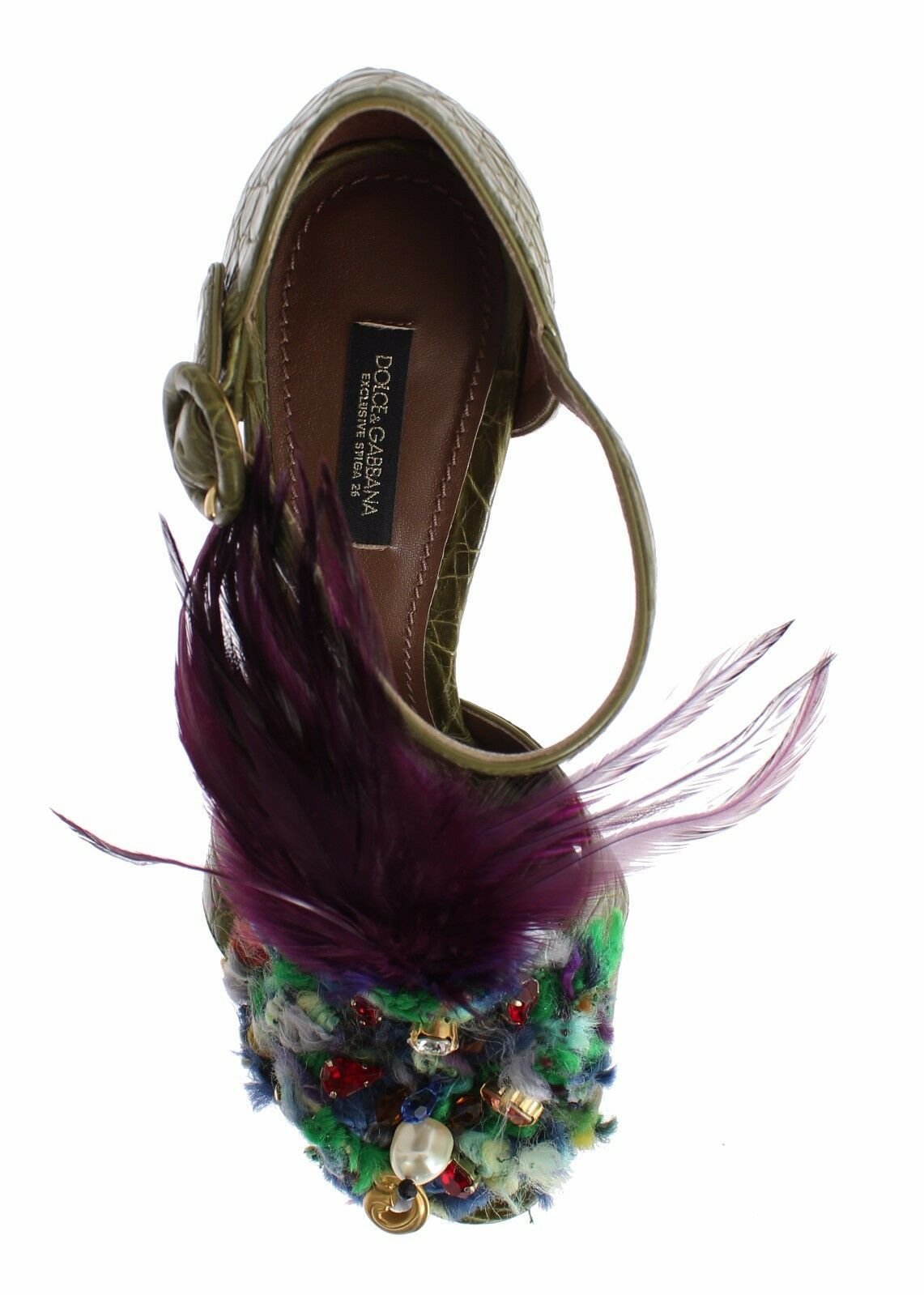 Dolce & Gabbana Green Leather Crystal Platform Sandal Shoes - HBPS Beauty & Fashion