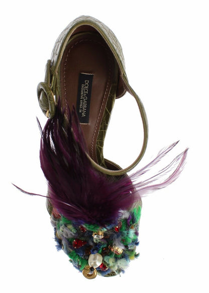 Dolce & Gabbana Green Leather Crystal Platform Sandal Shoes - HBPS Beauty & Fashion