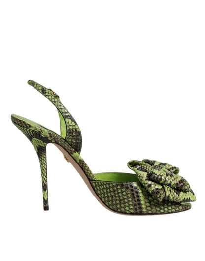 Dolce & Gabbana Green Python Leather Heels Sandals Shoes - HBPS Beauty & Fashion