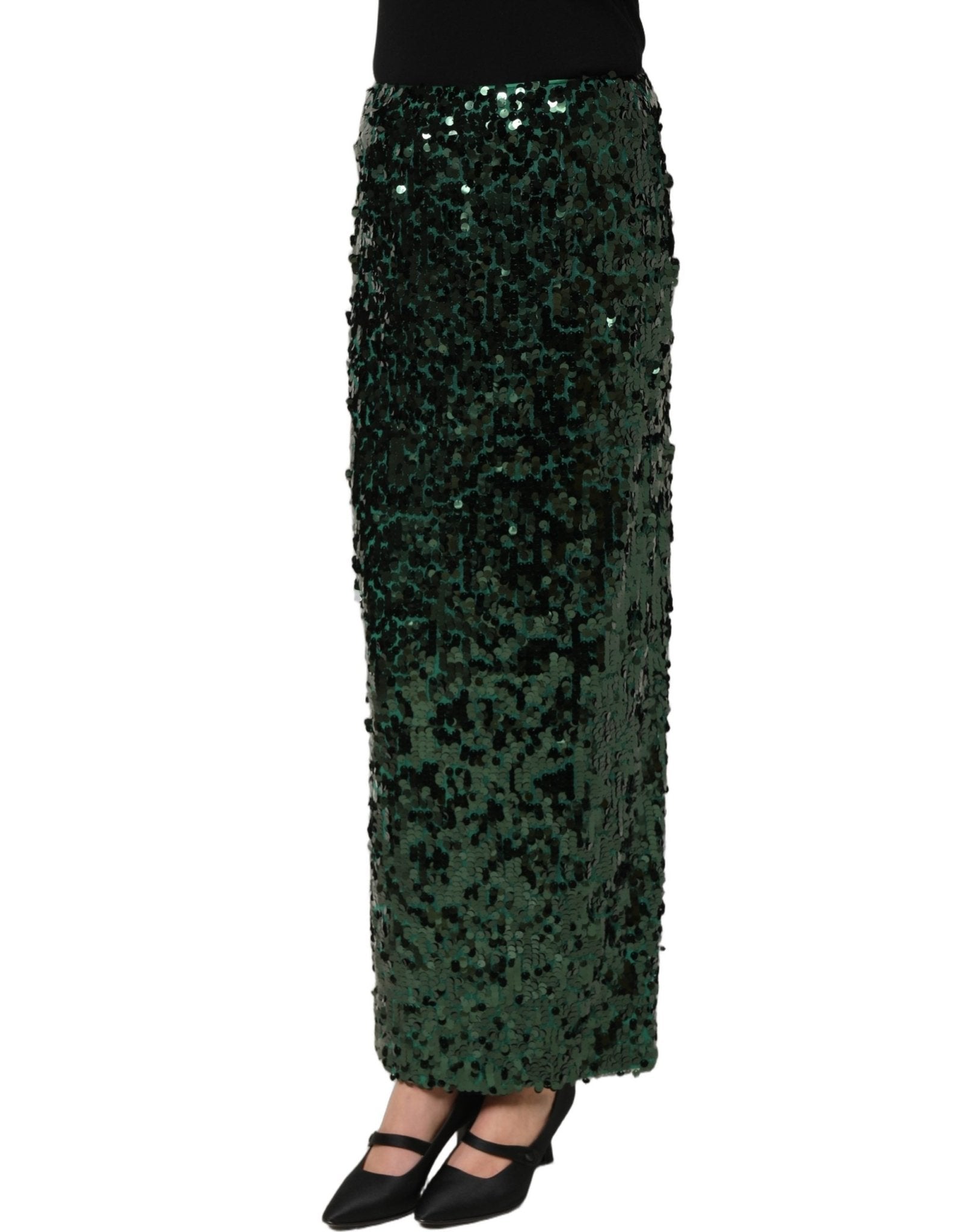 Dolce & Gabbana Green Sequin High Waist Pencil Cut Midi Skirt - HBPS Beauty & Fashion