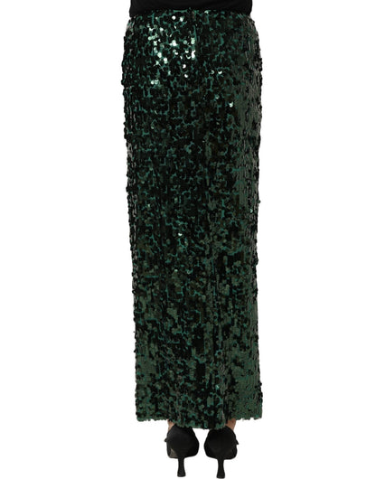 Dolce & Gabbana Green Sequin High Waist Pencil Cut Midi Skirt - HBPS Beauty & Fashion