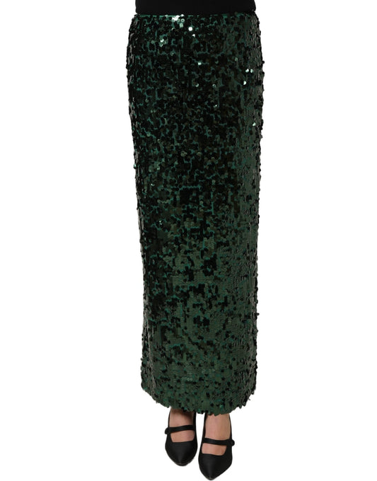 Dolce & Gabbana Green Sequin High Waist Pencil Cut Midi Skirt - HBPS Beauty & Fashion