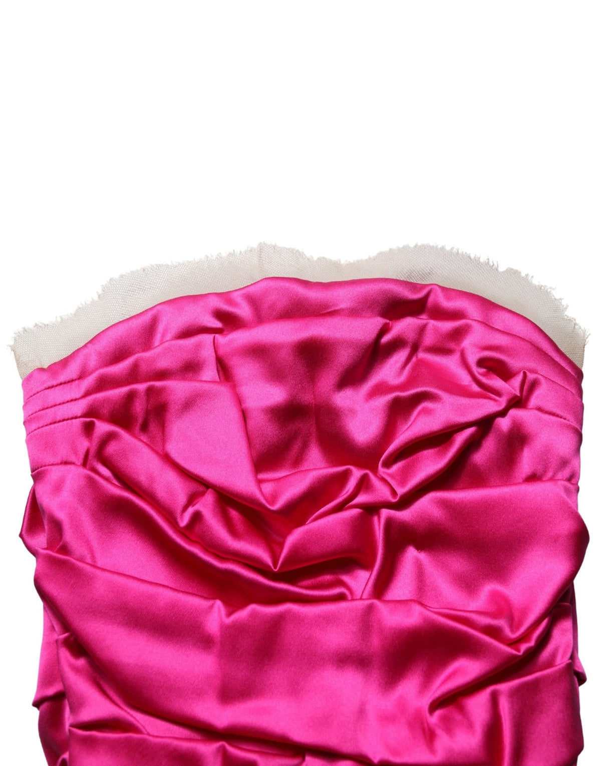 Dolce & Gabbana Hot Pink Ruched Satin Strapless Gown Dress - HBPS Beauty & Fashion