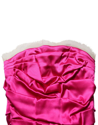 Dolce & Gabbana Hot Pink Ruched Satin Strapless Gown Dress - HBPS Beauty & Fashion