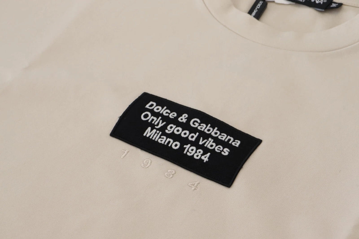 Dolce & Gabbana Ivory Cotton Ivory Printed Crewneck - HBPS Beauty & Fashion