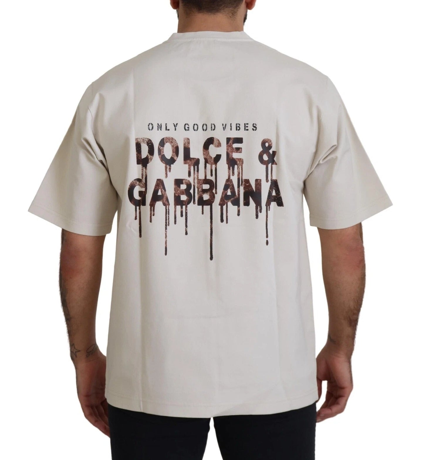 Dolce & Gabbana Ivory Cotton Ivory Printed Crewneck - HBPS Beauty & Fashion