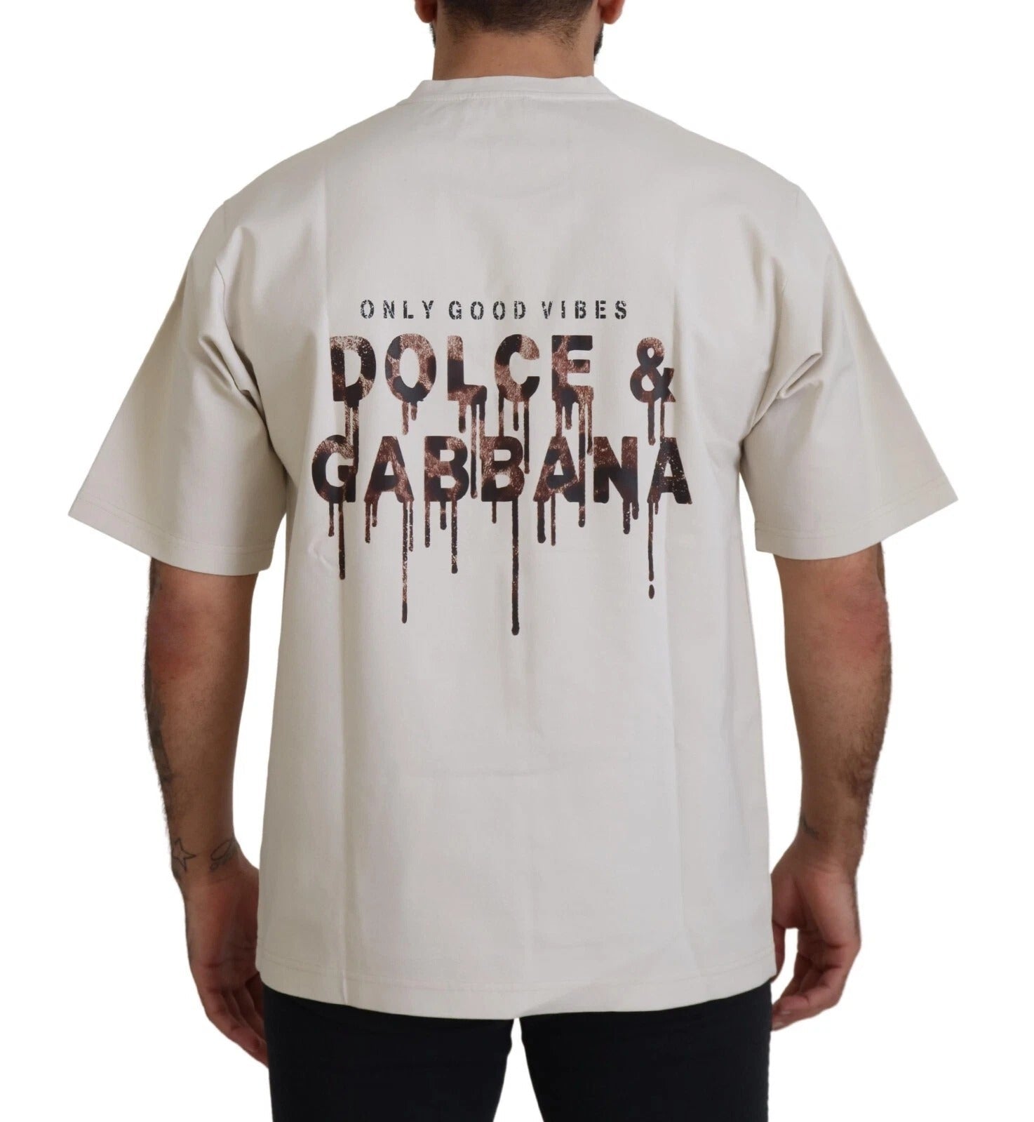 Dolce & Gabbana Ivory Cotton Ivory Printed Crewneck - HBPS Beauty & Fashion