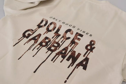 Dolce & Gabbana Ivory Cotton Ivory Printed Crewneck - HBPS Beauty & Fashion