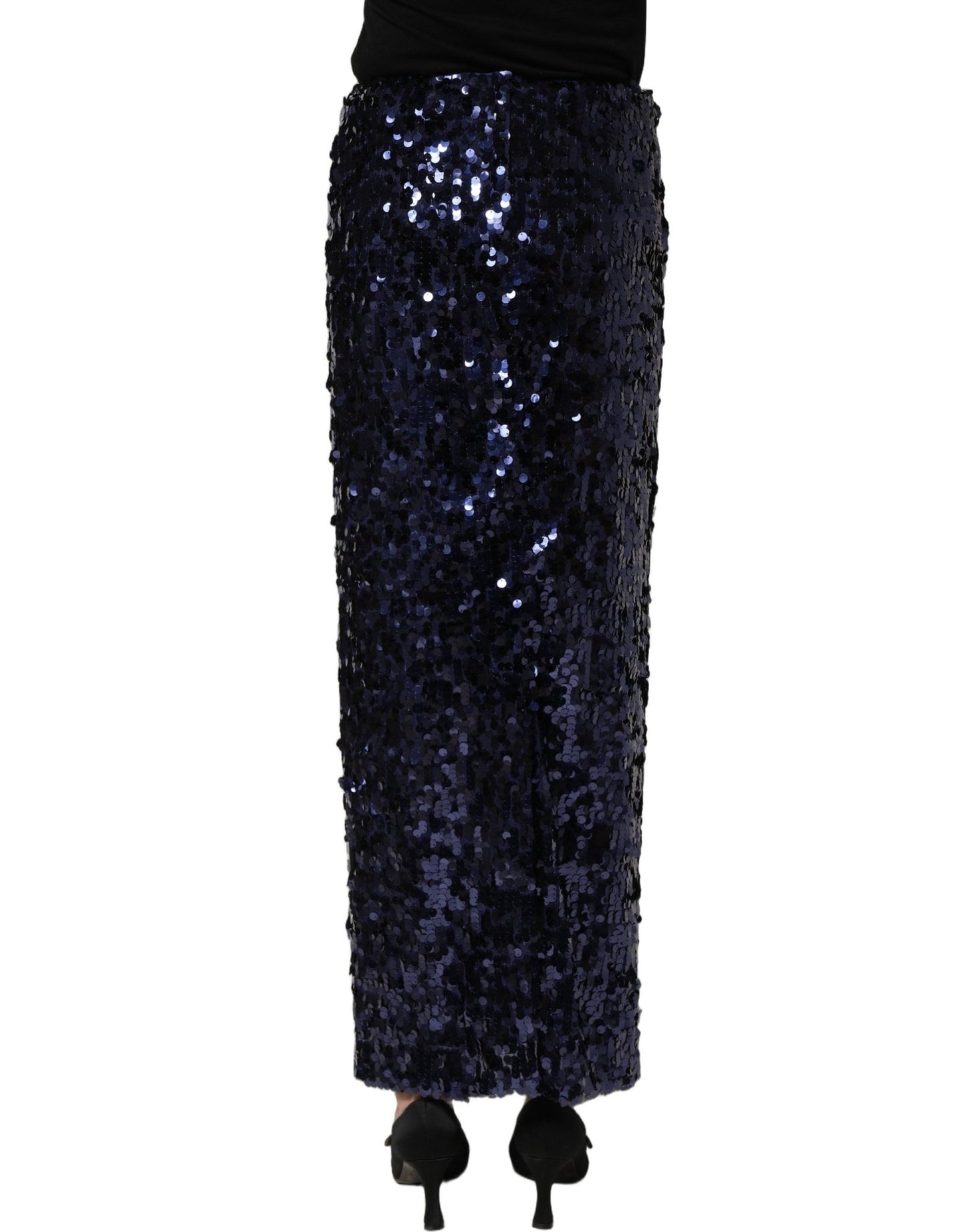 Dolce & Gabbana – Jupe Midi Crayon Sequins Bleu Marine Taille Haute | Authentique - HBPS Beauty & Fashion