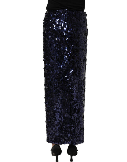 Dolce & Gabbana – Jupe Midi Crayon Sequins Bleu Marine Taille Haute | Authentique - HBPS Beauty & Fashion