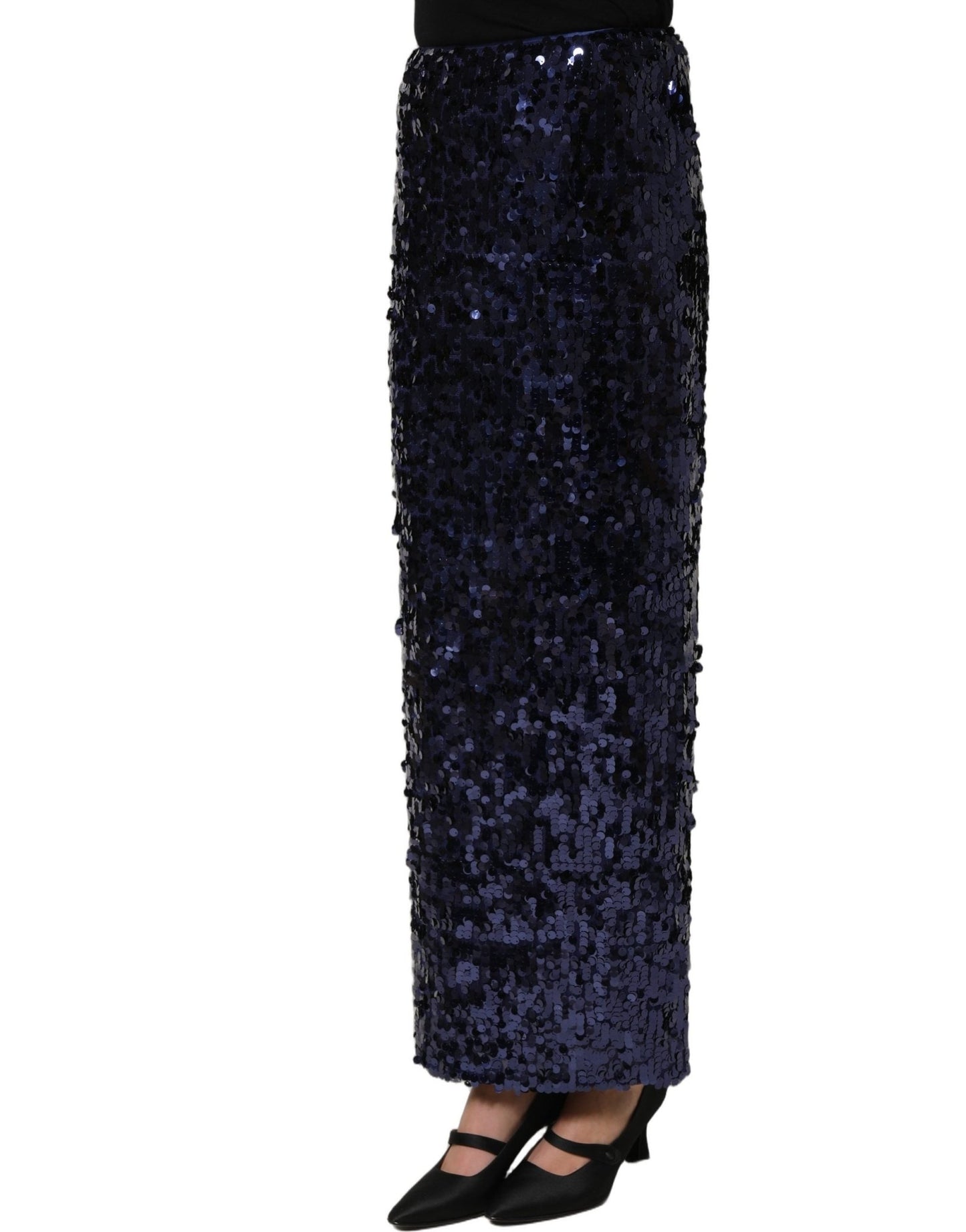 Dolce & Gabbana – Jupe Midi Crayon Sequins Bleu Marine Taille Haute | Authentique - HBPS Beauty & Fashion