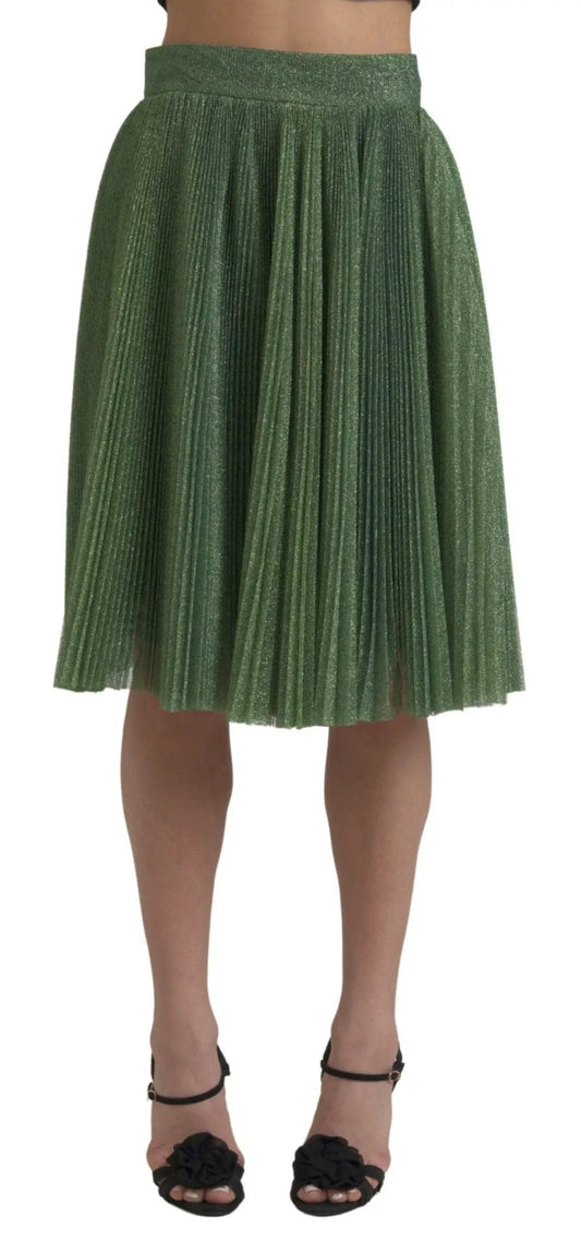 Dolce & Gabbana Metallic Green High Waist A-line Pleated Skirt - HBPS Beauty & Fashion