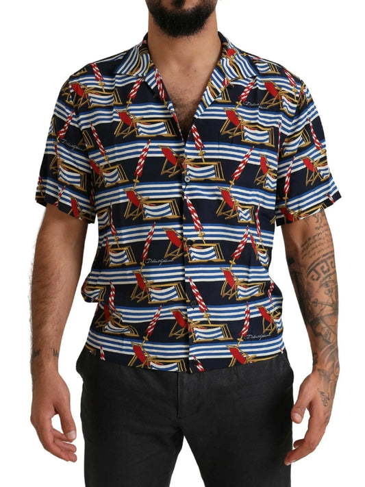 Dolce & Gabbana Multicolor Beach Chair Short Sleeves Shirt - HBPS Beauty & Fashion