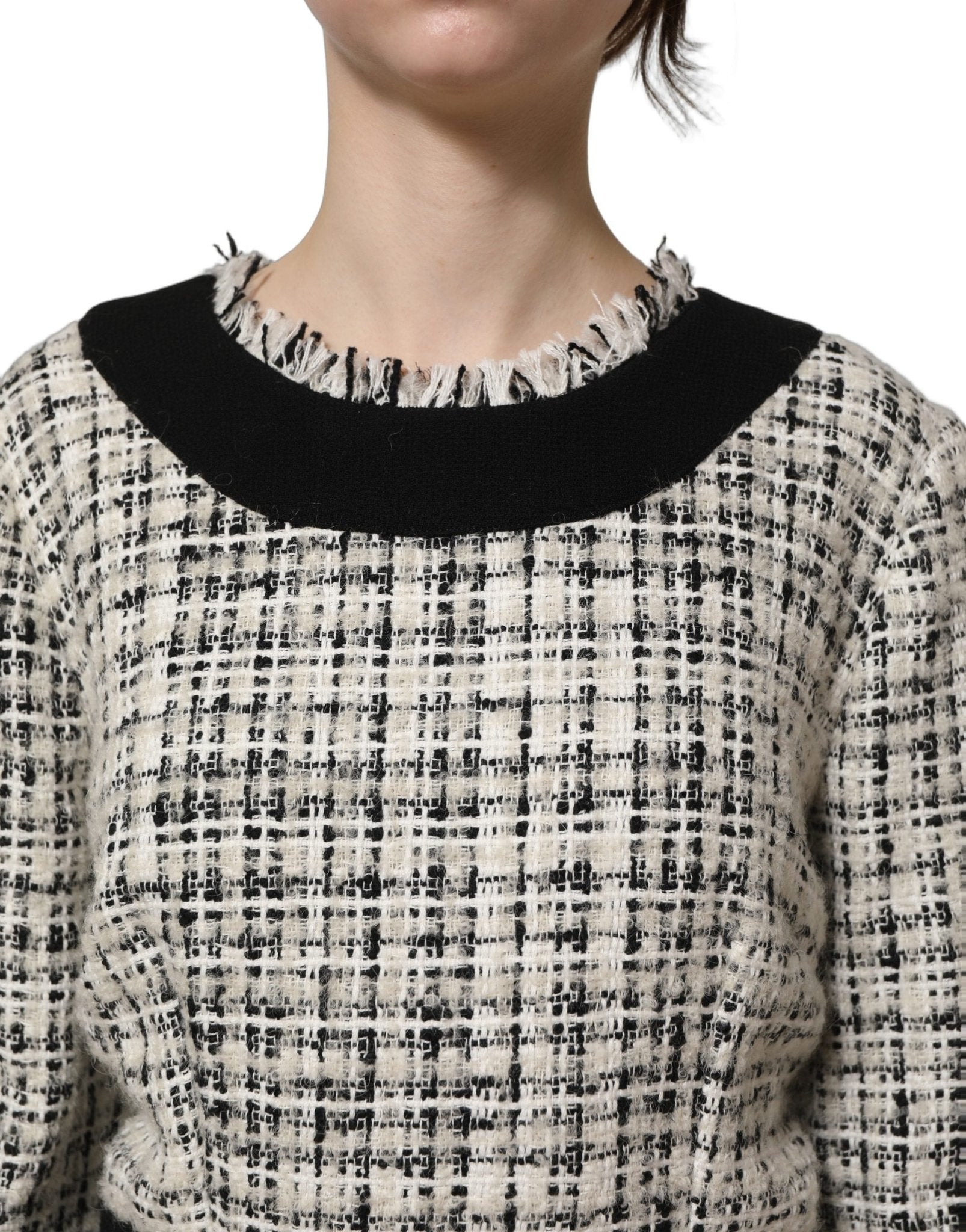 Dolce & Gabbana Multicolor Bouclé Tweed Frayed Trim Midi Dress - HBPS Beauty & Fashion
