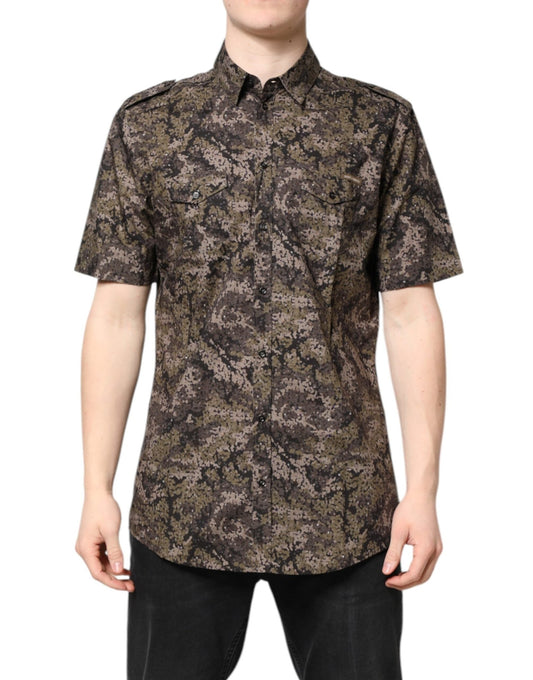 Dolce & Gabbana Multicolor Camouflage Button Down GOLD Shirt - HBPS Beauty & Fashion