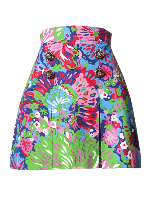 Dolce & Gabbana Multicolor Floral Buttoned High Waist Mini Shorts - HBPS Beauty & Fashion