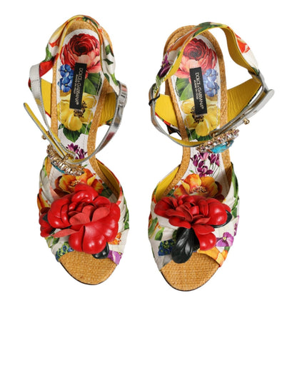 Dolce & Gabbana Multicolor Floral Crystal Embellished Sandals Shoes - HBPS Beauty & Fashion