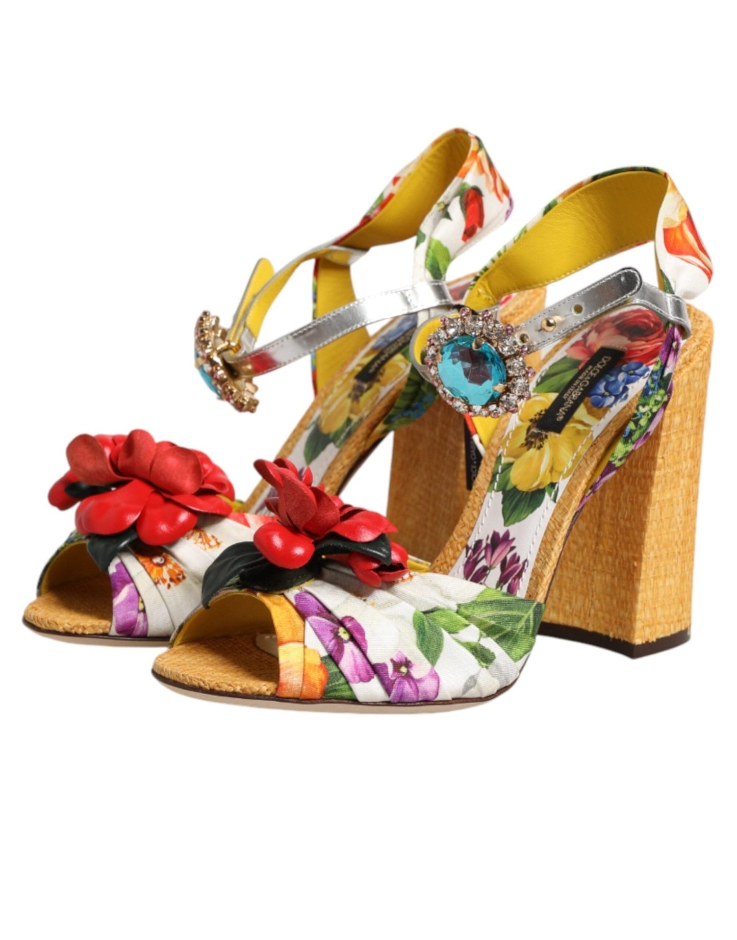 Dolce & Gabbana Multicolor Floral Crystal Embellished Sandals Shoes - HBPS Beauty & Fashion