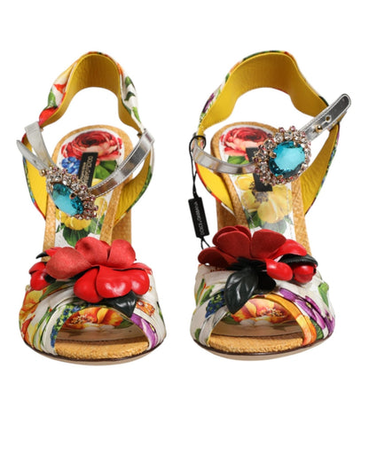 Dolce & Gabbana Multicolor Floral Crystal Embellished Sandals Shoes - HBPS Beauty & Fashion