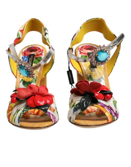 Dolce & Gabbana Multicolor Floral Crystal Embellished Sandals Shoes - HBPS Beauty & Fashion