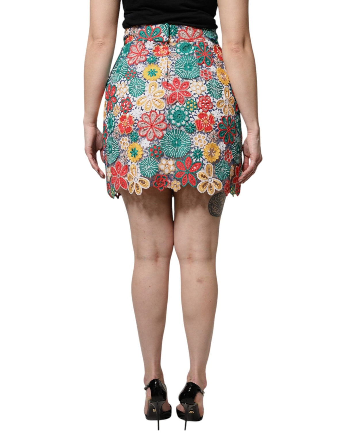 Dolce & Gabbana Multicolor Floral Lace High Waist Mini Skirt - HBPS Beauty & Fashion