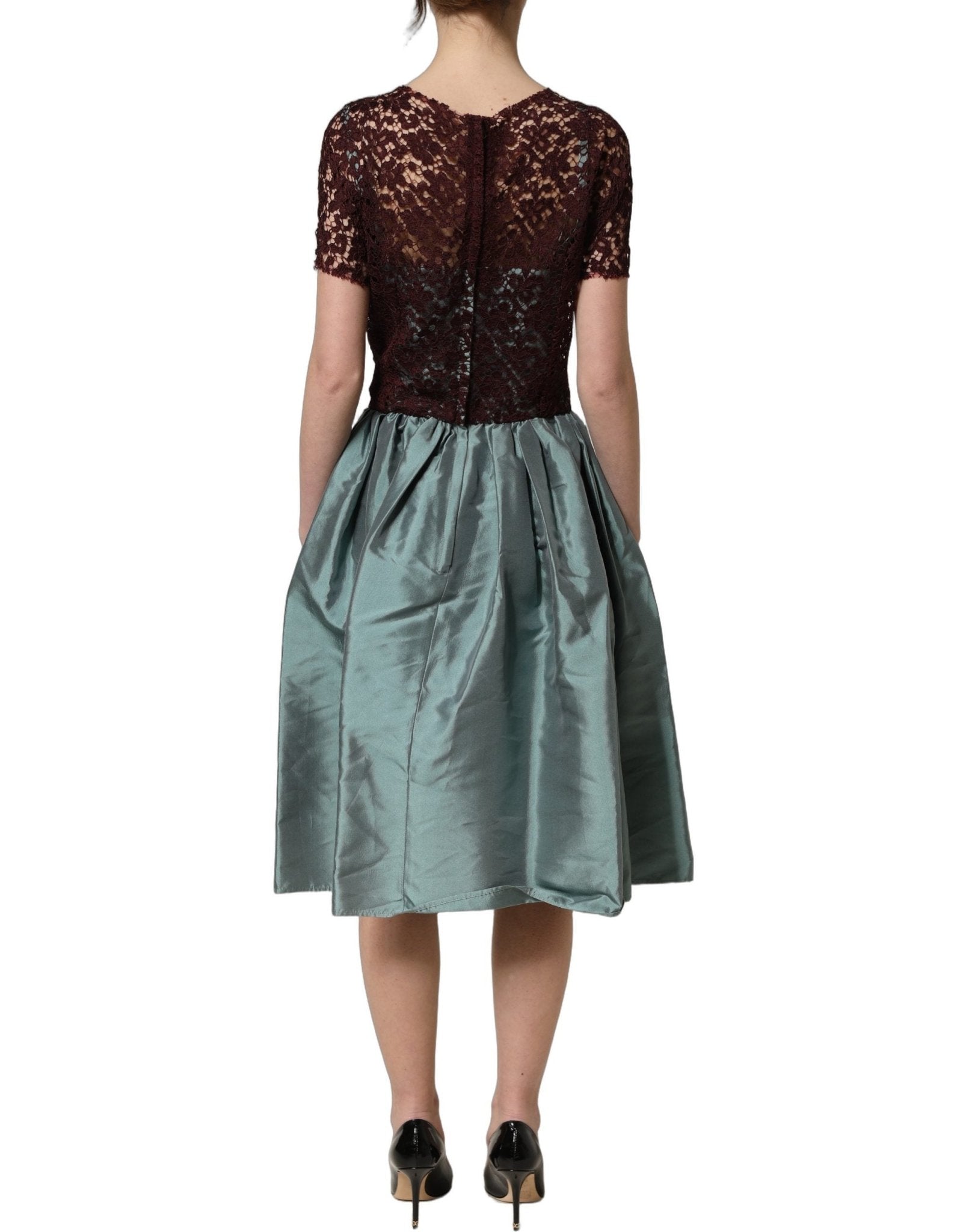 Dolce & Gabbana Multicolor Floral Lace Taffeta Pleated Midi Dress - HBPS Beauty & Fashion