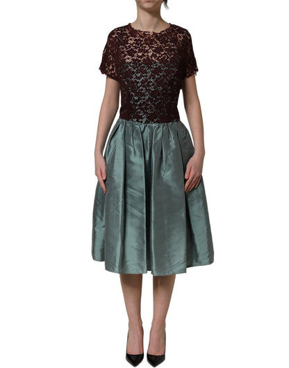Dolce & Gabbana Multicolor Floral Lace Taffeta Pleated Midi Dress - HBPS Beauty & Fashion