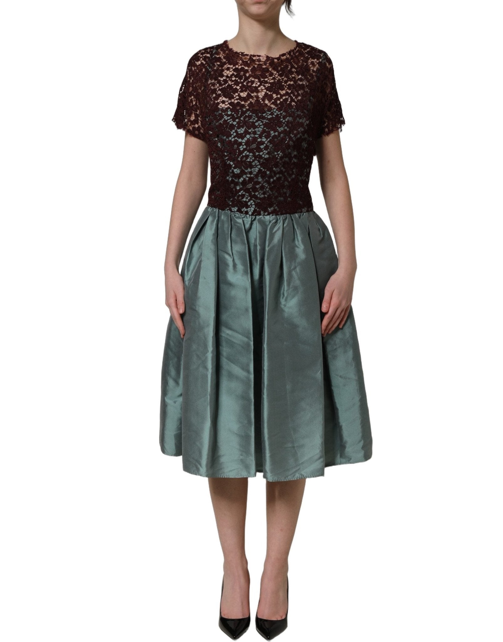 Dolce & Gabbana Multicolor Floral Lace Taffeta Pleated Midi Dress - HBPS Beauty & Fashion